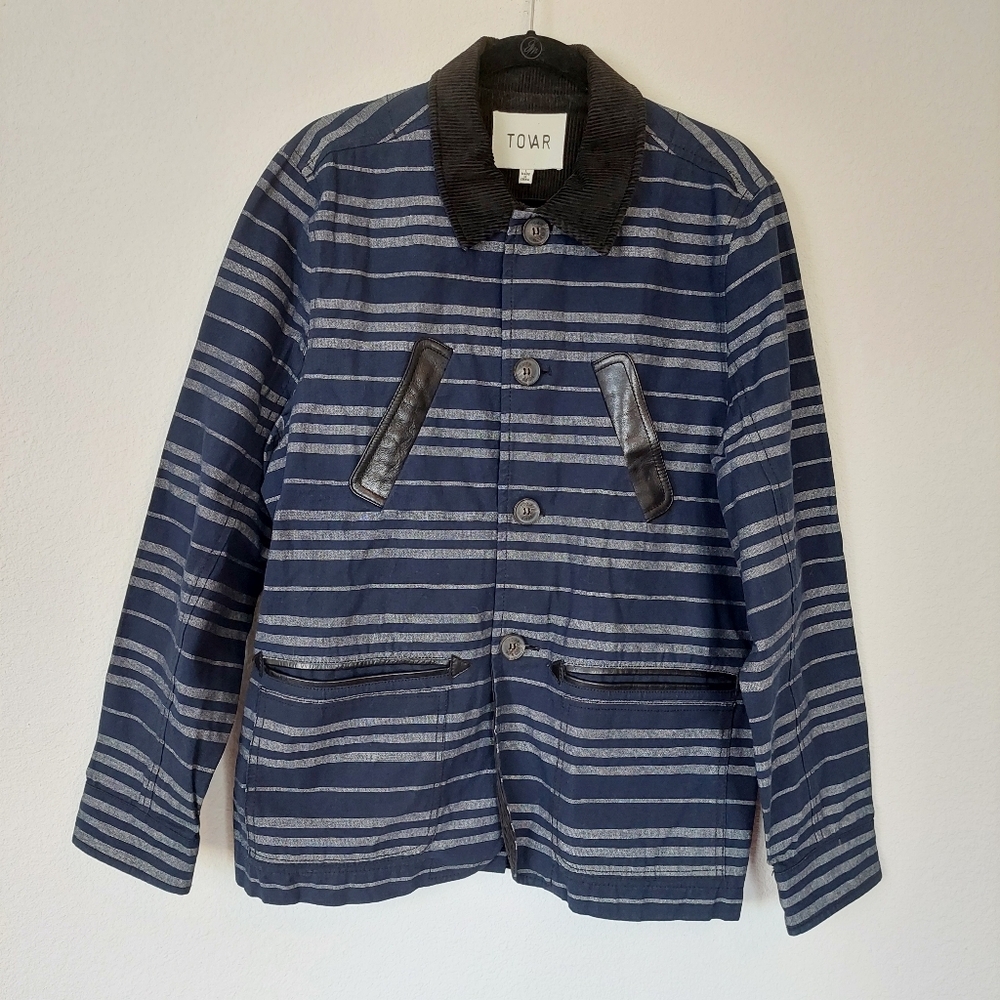 TOVAR Stripe Leather Pocket Welt Corduroy Collar‎ Men's Jacket Size L